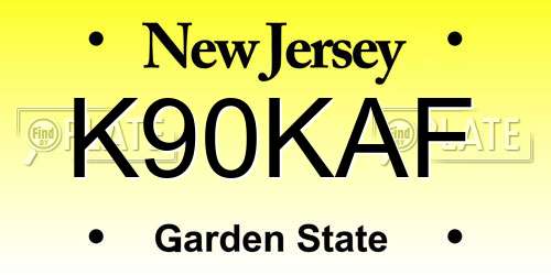 K90KAF New Jersey License Plate