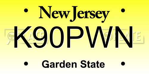 K90PWN New Jersey License Plate