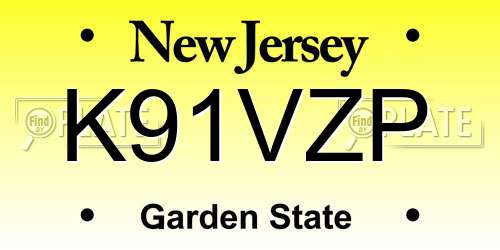 K91VZP New Jersey License Plate