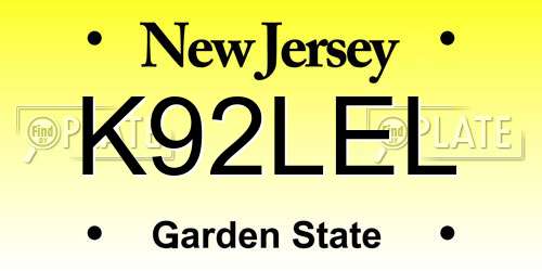 K92LEL New Jersey License Plate