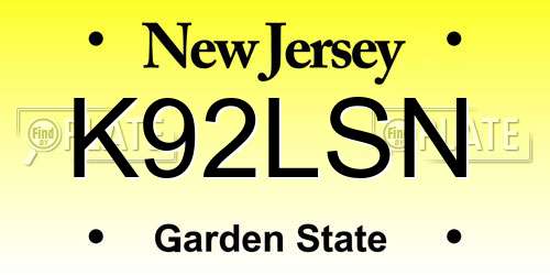 K92LSN New Jersey License Plate