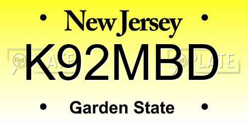 K92MBD New Jersey License Plate
