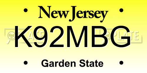 K92MBG New Jersey License Plate