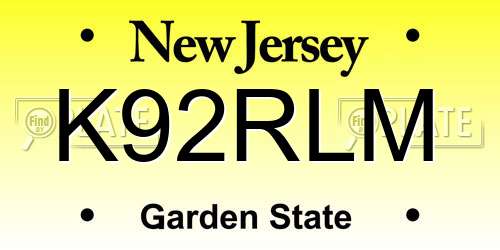 K92RLM New Jersey License Plate