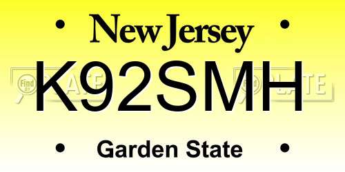 K92SMH New Jersey License Plate