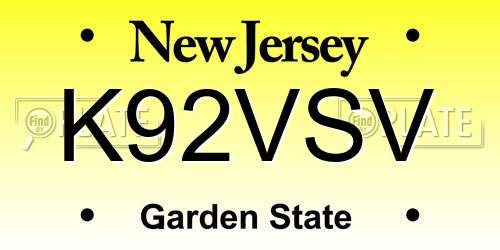 K92VSV New Jersey License Plate