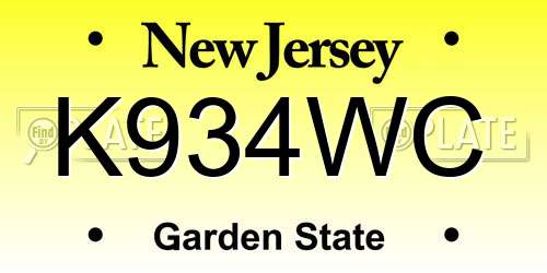 K934WC New Jersey License Plate