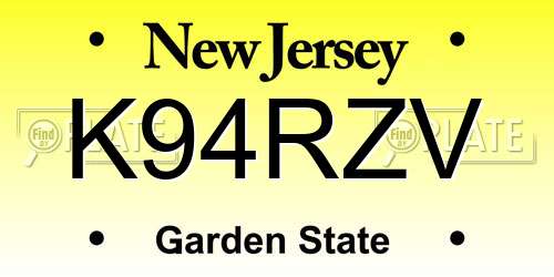 K94RZV New Jersey License Plate