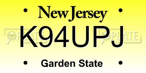 K94UPJ New Jersey License Plate