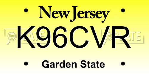 K96CVR New Jersey License Plate