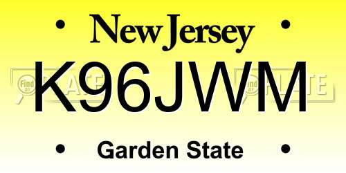 K96JWM New Jersey License Plate