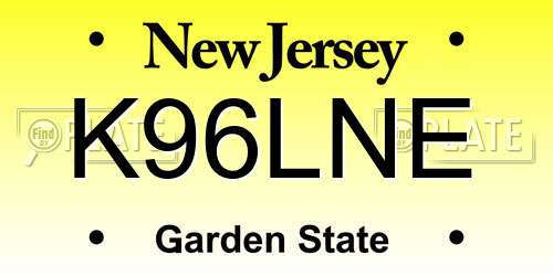 K96LNE New Jersey License Plate
