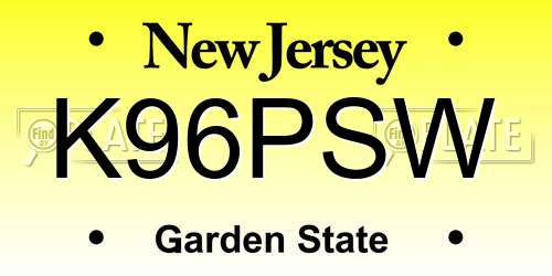 K96PSW New Jersey License Plate