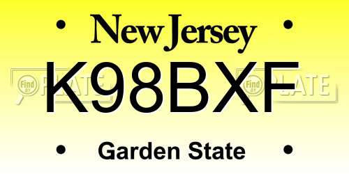 K98BXF New Jersey License Plate
