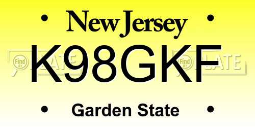 K98GKF New Jersey License Plate
