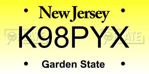 K98PYX New Jersey License Plate