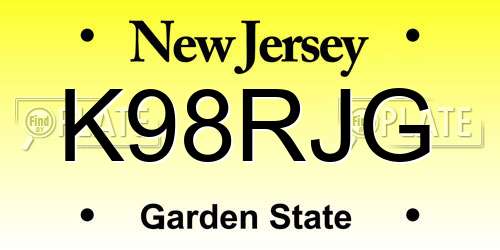 K98RJG New Jersey License Plate