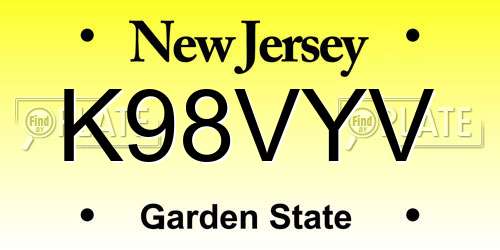 K98VYV New Jersey License Plate