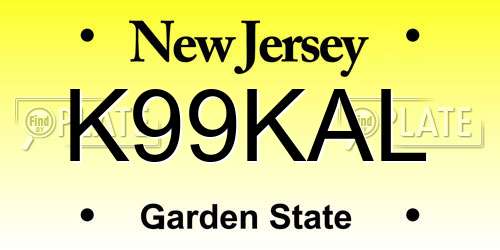 K99KAL New Jersey License Plate