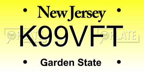 K99VFT New Jersey License Plate