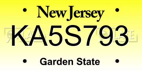 KA5S793 New Jersey License Plate