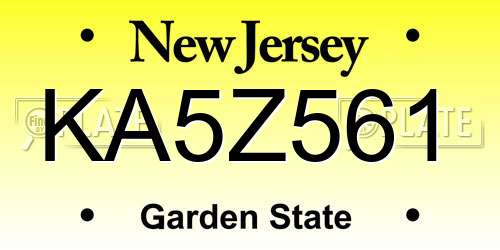 KA5Z561 New Jersey License Plate