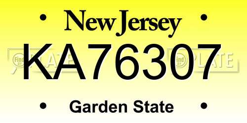 KA76307 New Jersey License Plate