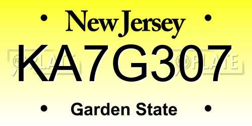 KA7G307 New Jersey License Plate