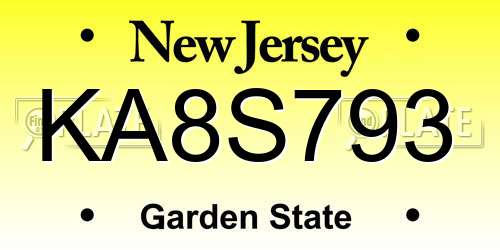 KA8S793 New Jersey License Plate
