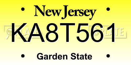 KA8T561 New Jersey License Plate