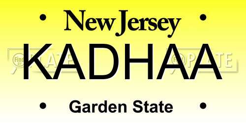 KADHAA New Jersey License Plate