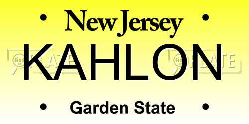 KAHLON New Jersey License Plate