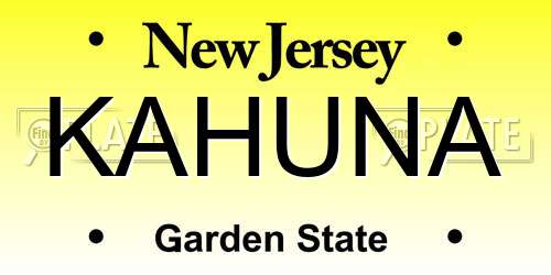 KAHUNA New Jersey License Plate