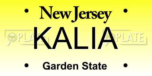 KALIA New Jersey License Plate