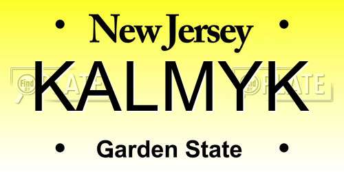 KALMYK New Jersey License Plate