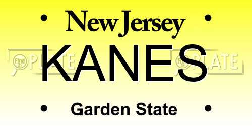 KANES New Jersey License Plate