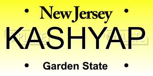 KASHYAP New Jersey License Plate