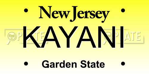 KAYANI New Jersey License Plate