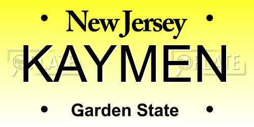 KAYMEN New Jersey License Plate