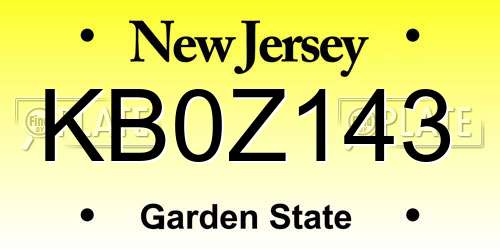 KB0Z143 New Jersey License Plate