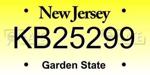 KB25299 New Jersey License Plate