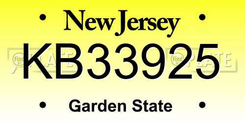 KB33925 New Jersey License Plate