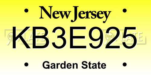 KB3E925 New Jersey License Plate