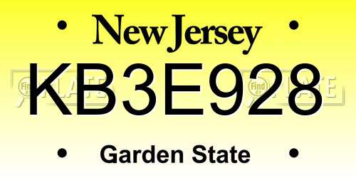 KB3E928 New Jersey License Plate