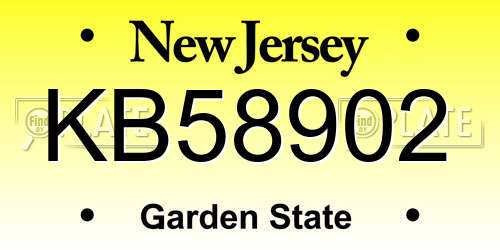 KB58902 New Jersey License Plate