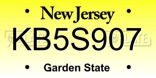 KB5S907 New Jersey License Plate