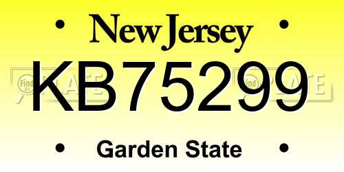 KB75299 New Jersey License Plate