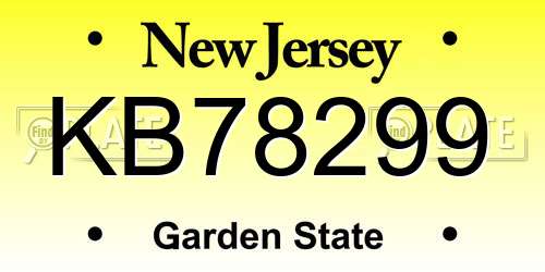 KB78299 New Jersey License Plate