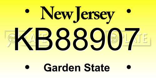 KB88907 New Jersey License Plate