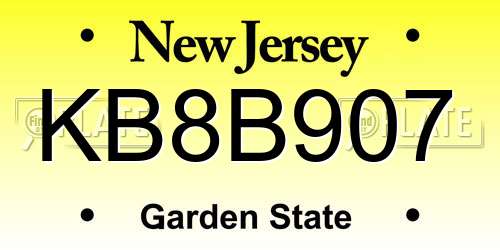 KB8B907 New Jersey License Plate